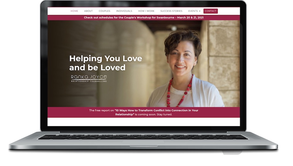 Screen capture of an Australian relationship counselling website
